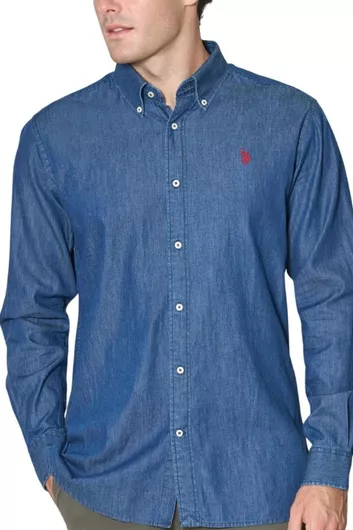 U.S. Polo Assn. Μακρυμάνικo Βαμβακερό Πουκάμισο σε Στενή Γραμμή Navy