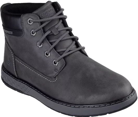 Skechers Δερμάτινα Γκρι Ανδρικά Μποτάκια Αδιάβροχα