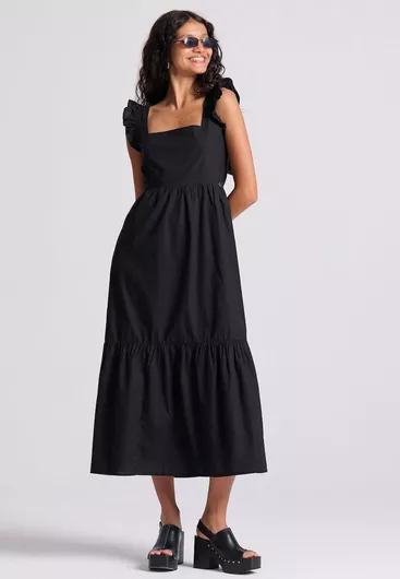 Funky Buddha Maxi Φόρεμα με Βολάν Μαύρο