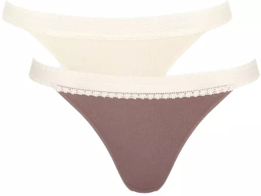 Sloggi Βαμβακερά Γυναικεία Slip 2Pack με Δαντέλα Μπεζ