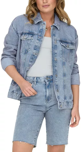 Only Μακρύ Γυναικείο Τζιν Μπουφάν Light Blue Denim