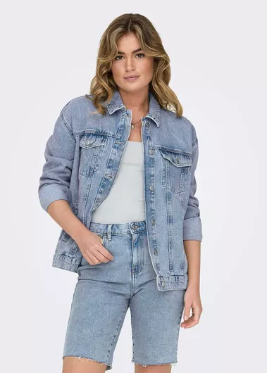 Only Μακρύ Γυναικείο Τζιν Μπουφάν Light Blue Denim