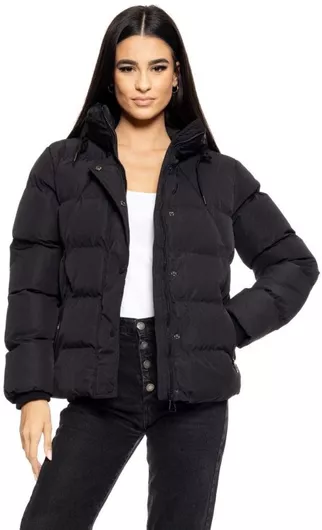 Biston Κοντό Γυναικείο Puffer Μπουφάν για Χειμώνα Μαύρο