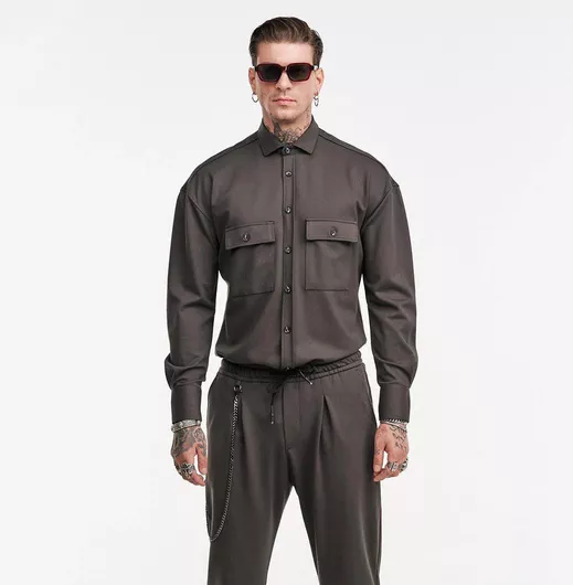 Stefan Fashion Μακρυμάνικo Πουκάμισο σε Κανονική Γραμμή Khaki
