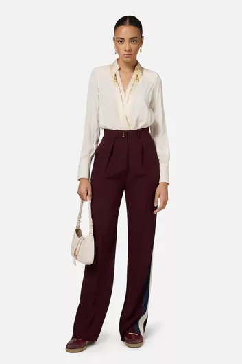 Elisabetta Franchi Γυναικείο Κρεπ Παντελόνι σε Κανονική Εφαρμογή Rouge Noir