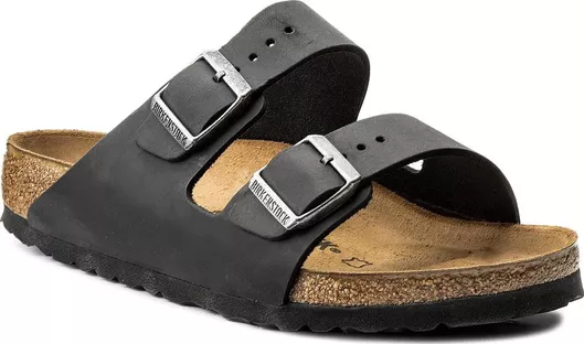 Birkenstock Arizona Oiled Leather Δερμάτινα Γυναικεία Σανδάλια Μαύρο Regular Fit