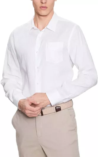 Μακρυμάνικo Λινό Πουκάμισο σε Στενή Γραμμή Pure White