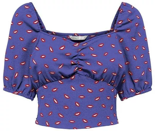 Only Γυναικείο Crop Top Κοντομάνικο Καλοκαιρινό Dazzling Blue