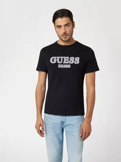 T-Shirt Guess Cn Guess Casual με Στάμπα Μαύρο
