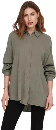 Μακρυμάνικο Γυναικείο Πουκάμισο Khaki Μονόχρωμο