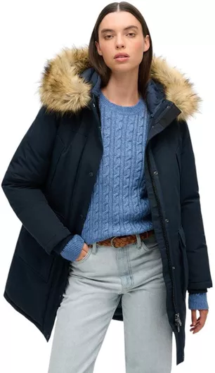 Superdry W D3 Ovin Everest Faux Κοντό Γυναικείο Μπουφάν Παρκά για Χειμώνα Blue