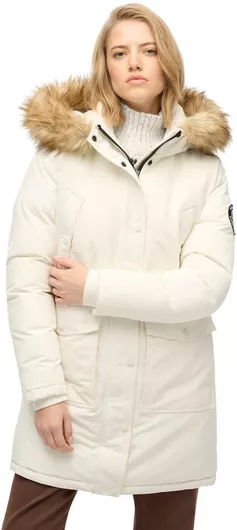 Everest Faux Μακρύ Γυναικείο Μπουφάν Παρκά Χειμερινό Off White