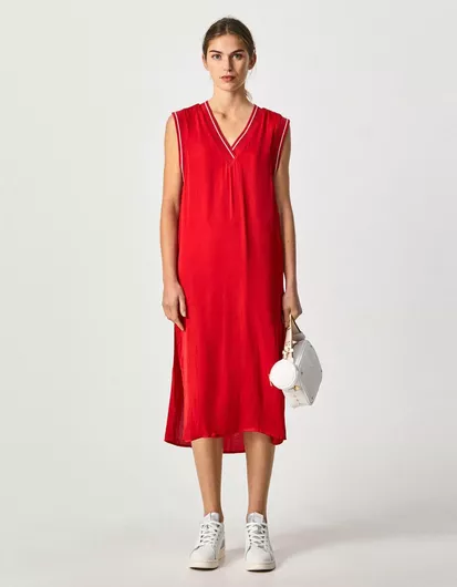 Pepe Jeans Midi All Day Φόρεμα Αμάνικο Κόκκινο