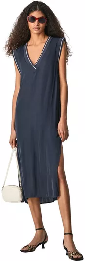 Pepe Jeans Midi Καλοκαιρινό All Day Φόρεμα Αμάνικο Navy Μπλε