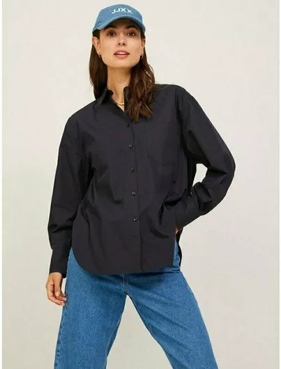 Jack & Jones Μακρυμάνικο Γυναικείο Πουκάμισο Μαύρο Μονόχρωμο