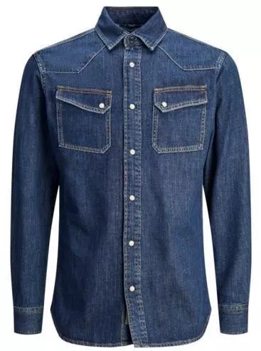 Jack & Jones Μακρυμάνικo Τζιν Πουκάμισο σε Στενή Γραμμή Blue Denim