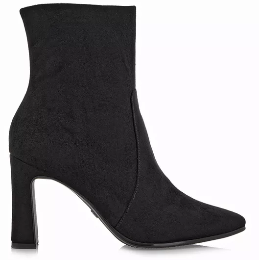Tamaris Suede Γυναικεία Μποτάκια με Ψηλό Τακούνι Μαύρο