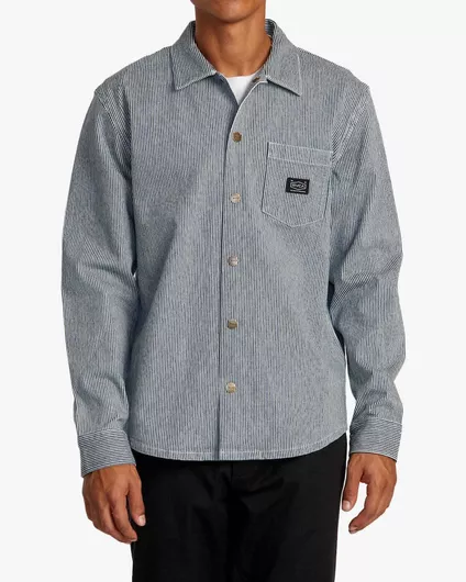 RVCA Overshirt Μακρυμάνικo Βαμβακερό Πουκάμισο σε Φαρδιά Γραμμή Blue