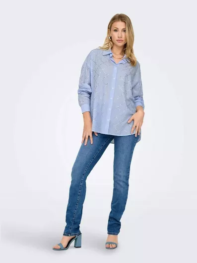 Only Μακρυμάνικο Γυναικείο Πουκάμισο Γαλάζιο Ριγέ