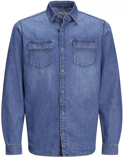 Jack & Jones Μακρυμάνικo Βαμβακερό Πουκάμισο σε Κανονική Γραμμή Blue Denim
