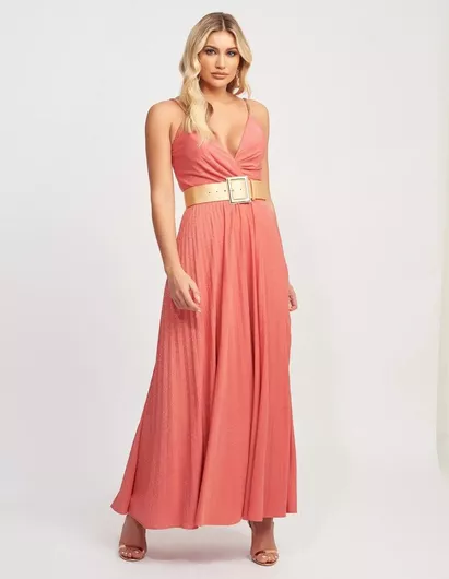 Forever Unique Καλοκαιρινό Maxi Φόρεμα για Γάμο / Βάπτιση Πορτοκαλί