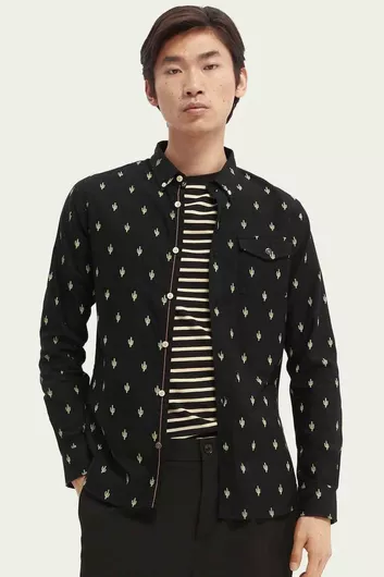 Scotch & Soda Μακρυμάνικo Βαμβακερό Πουκάμισο σε Στενή Γραμμή Μαύρο