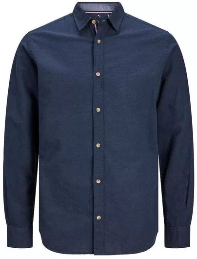Jack & Jones Μακρυμάνικo Λινό Πουκάμισο σε Κανονική Γραμμή Navy Μπλε