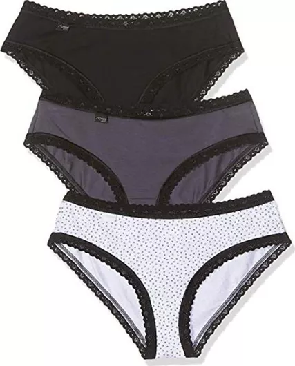 Sloggi 24/7 Weekend Hipster Βαμβακερά Γυναικεία Slip 3Pack με Δαντέλα Black/Grey/White
