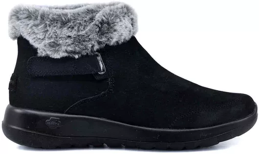 Skechers On The Go Suede Γυναικεία Μποτάκια με Πλατφόρμα & Γούνα Μαύρο