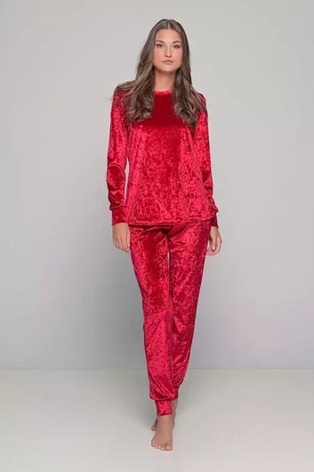 Milena by Paris Χειμερινό Βελουτέ Γυναικείο Παντελόνι Πιτζάμας Ρουμπινί