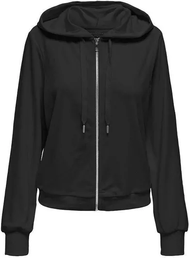 Only Μακριά Γυναικεία Ζακέτα Φούτερ Βελουτέ με Κουκούλα Μαύρο