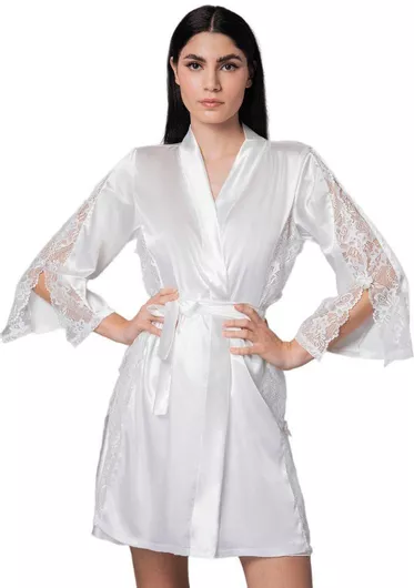 Milena by Paris Καλοκαιρινή Γυναικεία Σατέν Ρόμπα Λευκό