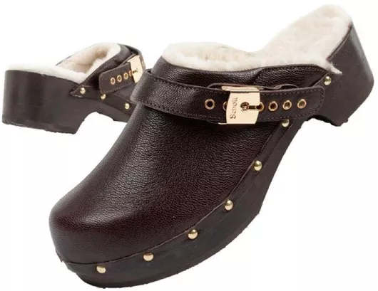 Scholl Γυναικεία Δερμάτινα Σαμπό με Γούνα