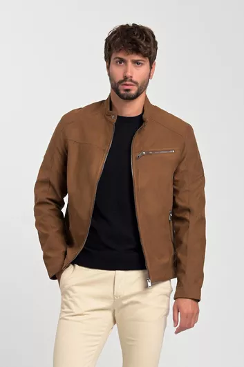 Jack & Jones Χειμωνιάτικο Μπουφάν από Δερματίνη Biker Cognac