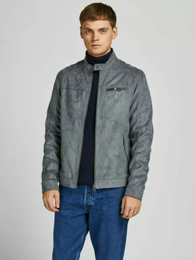 Jack & Jones Χειμωνιάτικο Μπουφάν από Δερματίνη Biker Sedona Sage