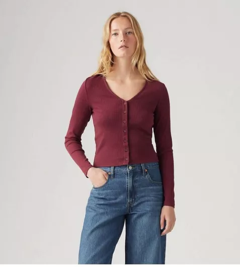 Levi's Γυναικεία Αθλητική Μπλούζα Μακρυμάνικη Fast Drying με V Λαιμόκοψη Μπορντό