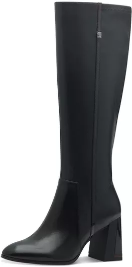 Tamaris Δερμάτινες Γυναικείες Μπότες με Ψηλό Τακούνι Μαύρο