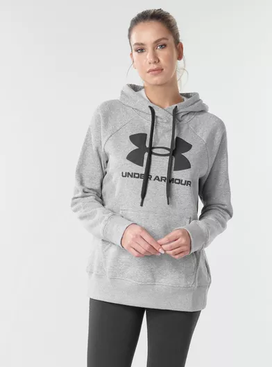 Under Armour Rival Logo Μακρύ Γυναικείο Φούτερ με Κουκούλα Γκρι