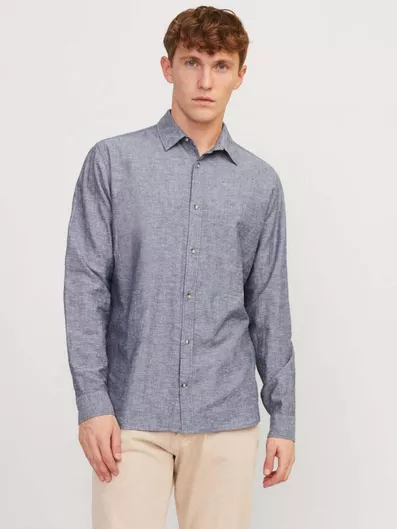 Jack & Jones Μακρυμάνικo Λινό Πουκάμισο σε Κανονική Γραμμή Faded Denim
