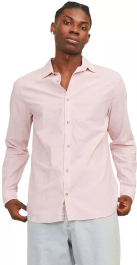 Jack & Jones Μακρυμάνικo Λινό Πουκάμισο σε Κανονική Γραμμή Nectar Pink