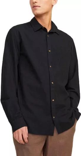 Jack & Jones Μακρυμάνικo Λινό Πουκάμισο σε Κανονική Γραμμή Black