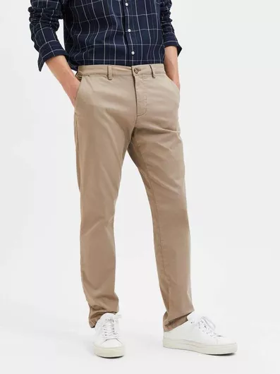 Selected Παντελόνι Chino Ελαστικό σε Slim Εφαρμογή Greige