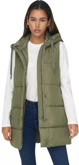 Only Κοντό Γυναικείο Αμάνικο Puffer Μπουφάν Χειμώνα Χακί