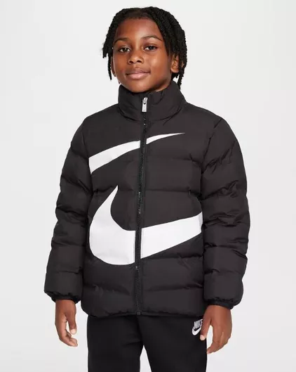 Nike Αδιάβροχο Παιδικό Καπιτονέ Μπουφάν Μαύρο Swoosh