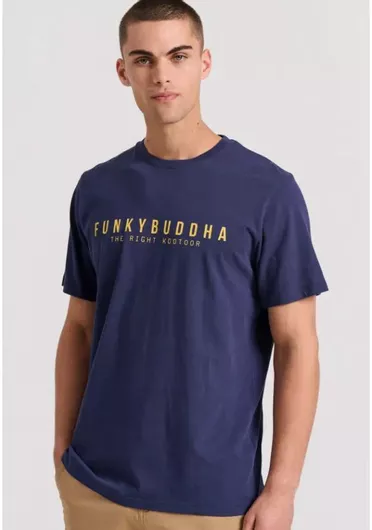Ανδρική Μπλούζα Funky Buddha Βαμβακερή Κοντομάνικη Navy Μπλε