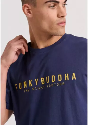 Ανδρική Μπλούζα Funky Buddha Βαμβακερή Κοντομάνικη Navy Μπλε