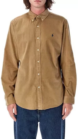 Ralph Lauren Μακρυμάνικo Κοτλέ Πουκάμισο σε Κανονική Γραμμή Μπεζ