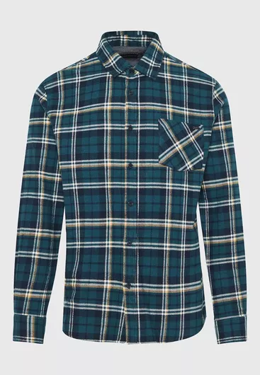 Funky Buddha Μακρυμάνικo Φανελένιο Πουκάμισο σε Κανονική Γραμμή Καρό Πράσινο