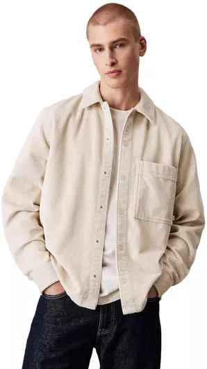Calvin Klein Overshirt Μακρυμάνικo Κοτλέ Πουκάμισο Μπεζ