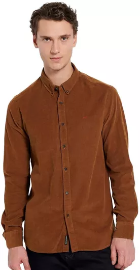 Funky Buddha Μακρυμάνικo Κοτλέ Πουκάμισο σε Κανονική Γραμμή Ριγέ Whiskey